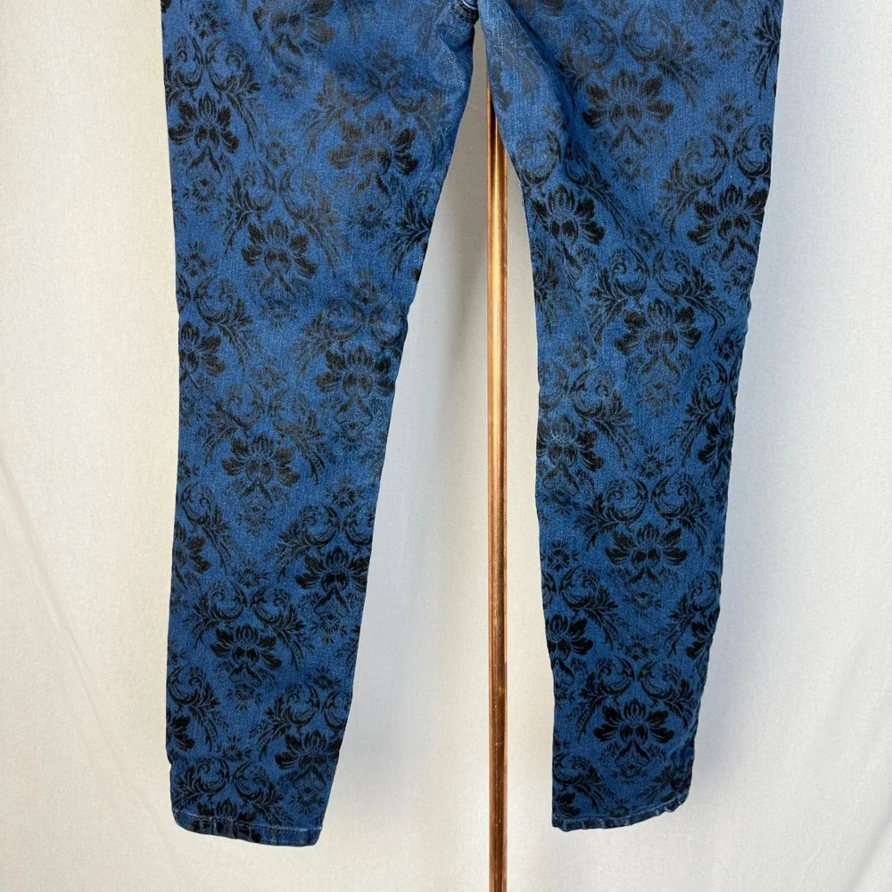 Free People Womens‎ Size 27 Floral Damask Print Jeans Denim Blue Black